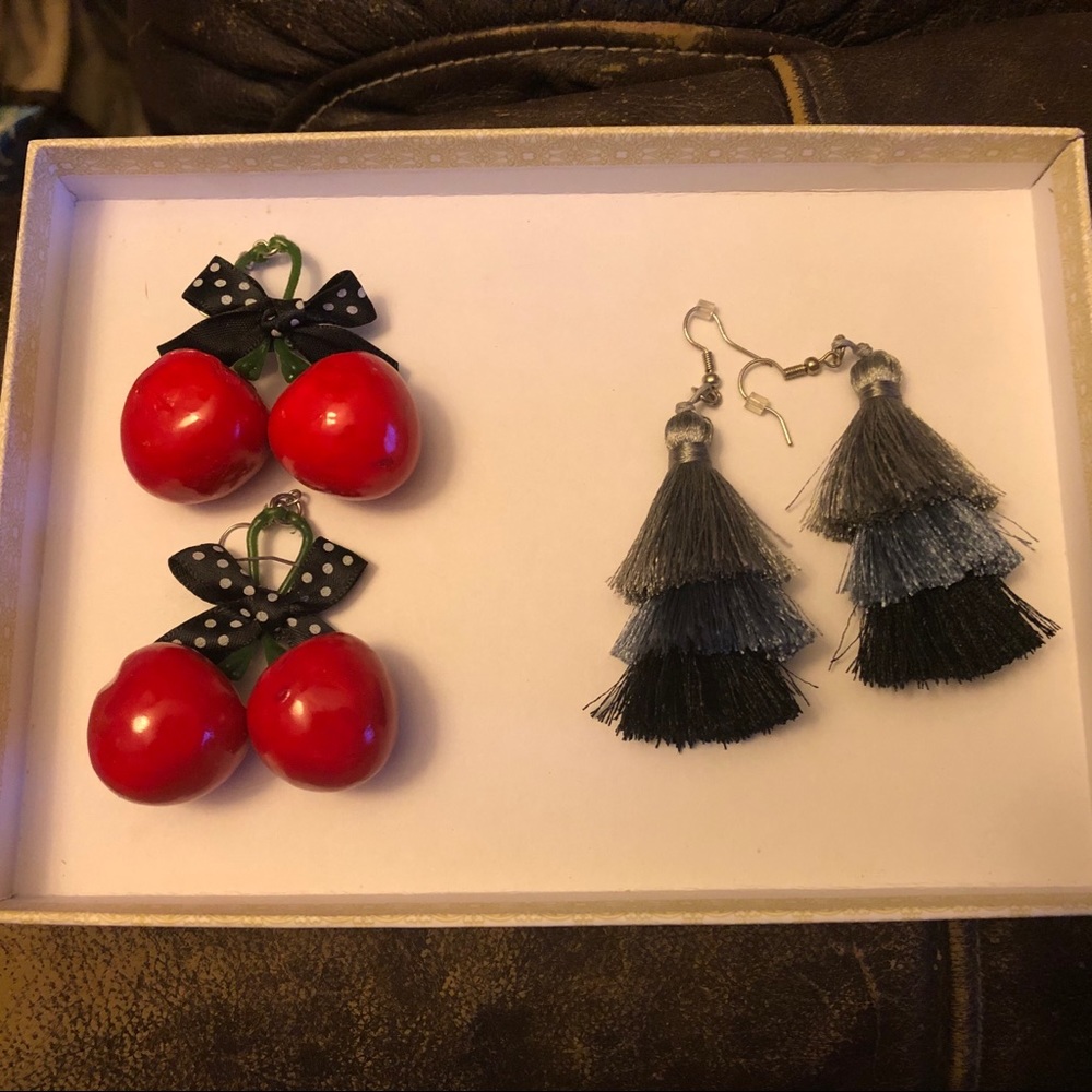 Tassel and cherry earring bundle